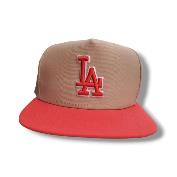 LA Dodgers New Era Beige/Coral Two-Tone Color Pack A-Frame 59Fifty Fitted Size 7 - Picture 2 of 8